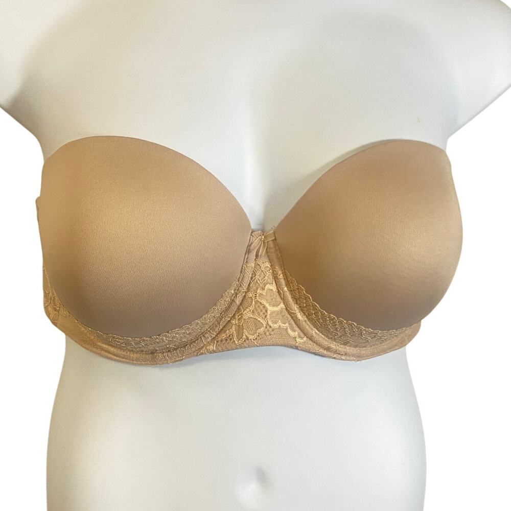 Torrid Strapless Push Up Bra Molded Cups Lace Accents Cream Tan Sz 40D